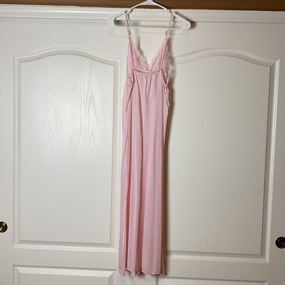 💀 VINTAGE BABY PINK FLOOR LENGTH MAXI ROBE & SLIP DRESS SET - Picture 6 of 8